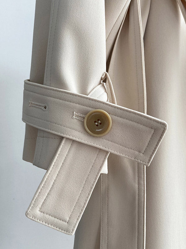 Chic Solid Color Buttoned Tied Notched Collar Long Sleeves Trench Coat