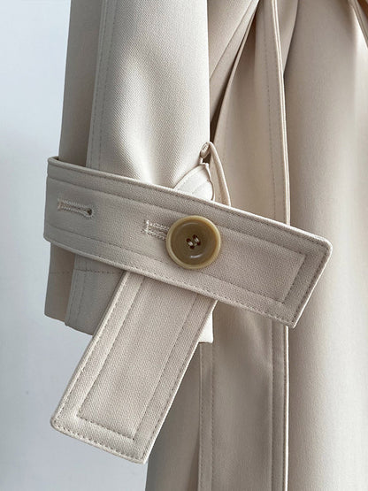 Chic Solid Color Buttoned Tied Notched Collar Long Sleeves Trench Coat