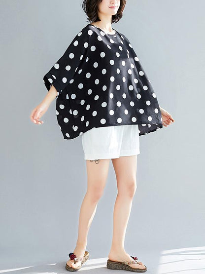 Plus Size Loose Polka-dot T-shirt