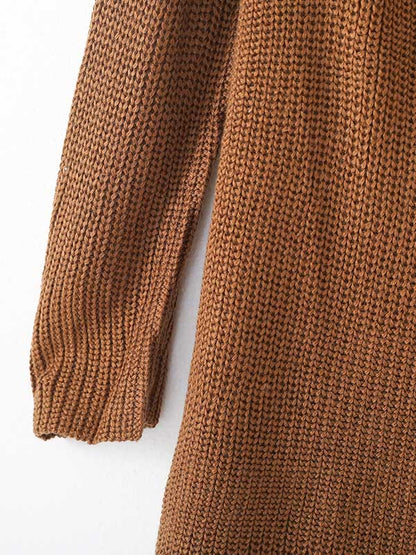 Casual Solid Color High-Neck Long Sleeves Knitted Sweater Midi Dress