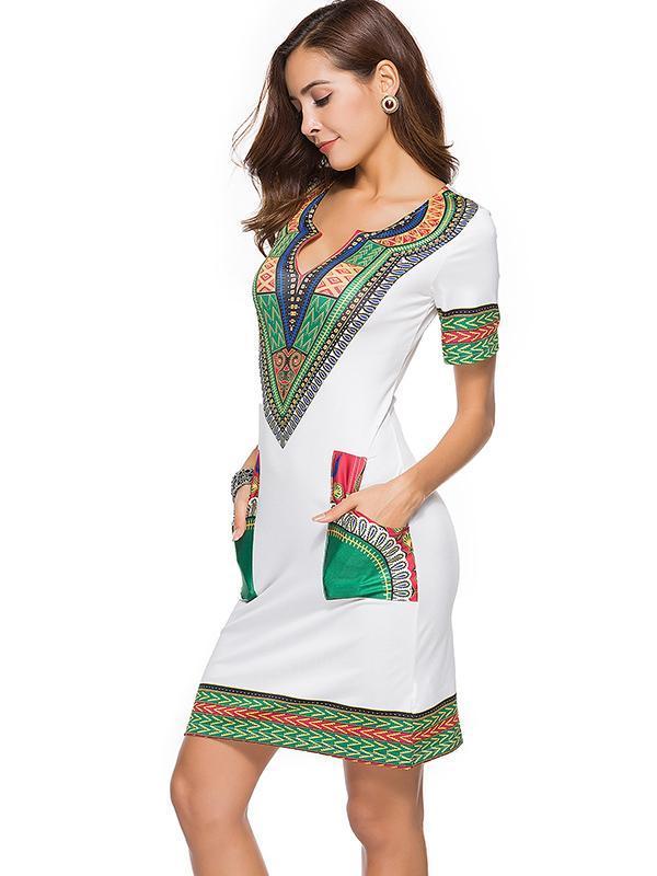 Printed Bodycon V-neck Mini Dress