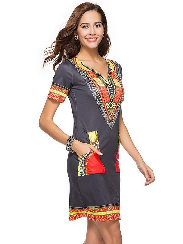 Printed Bodycon V-neck Mini Dress