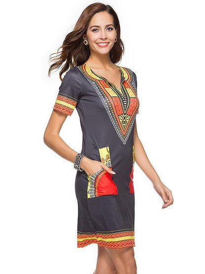 Printed Bodycon V-neck Mini Dress