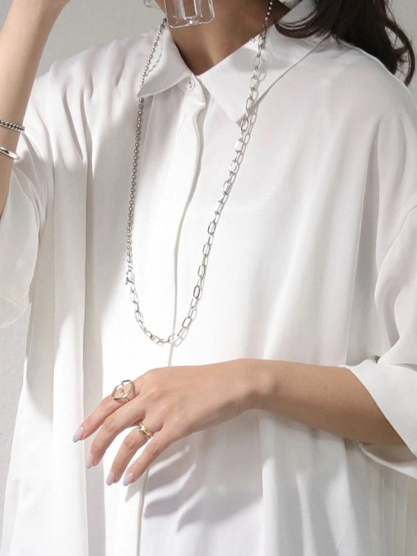 Stylish Solid Color High-Low Pleated Split-Joint Half Sleeves Blouse