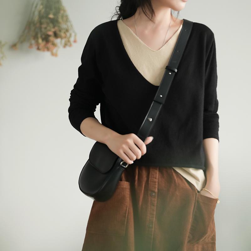 Buykud Solid Color Spliced Fake Two-piece Blouse