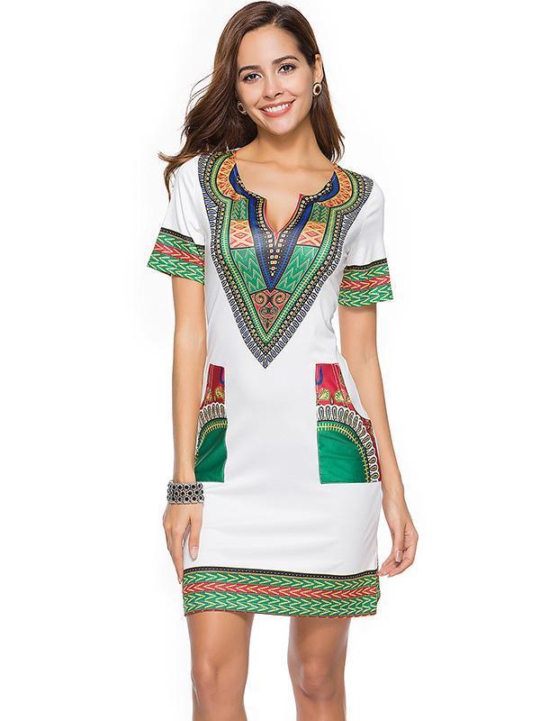 Printed Bodycon V-neck Mini Dress