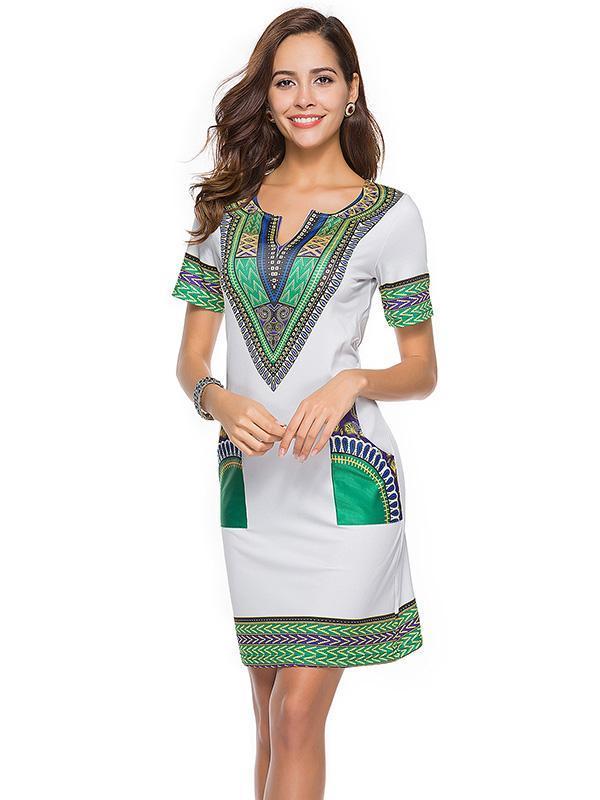 Printed Bodycon V-neck Mini Dress