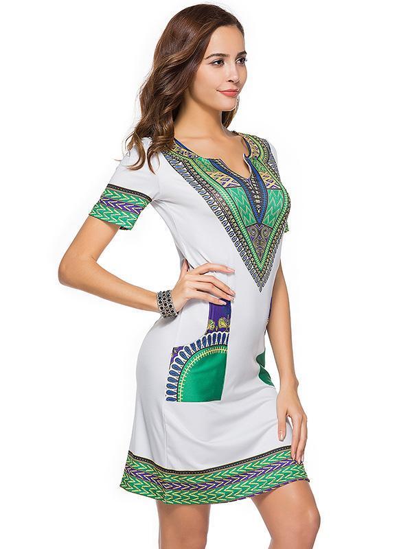 Printed Bodycon V-neck Mini Dress