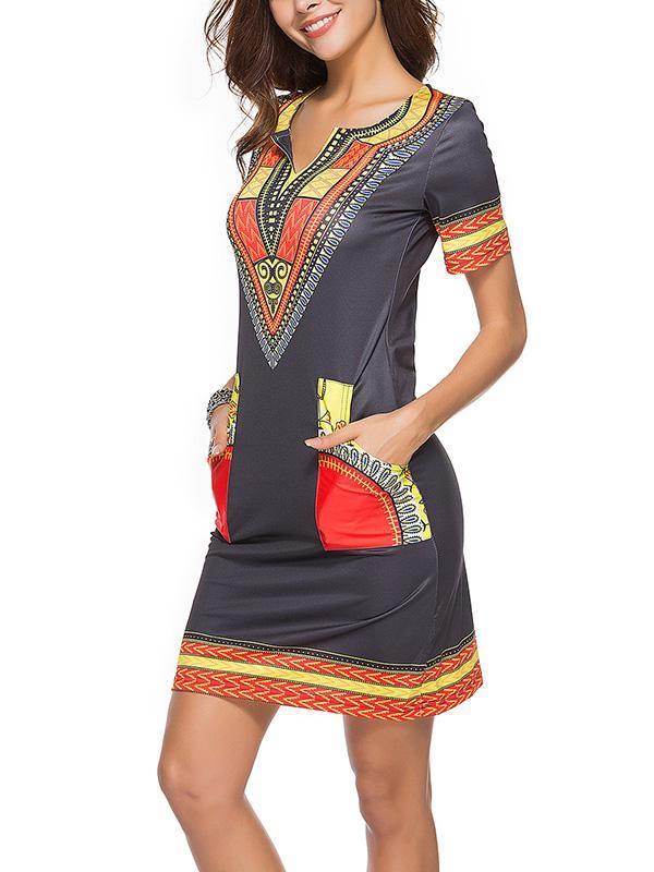 Printed Bodycon V-neck Mini Dress