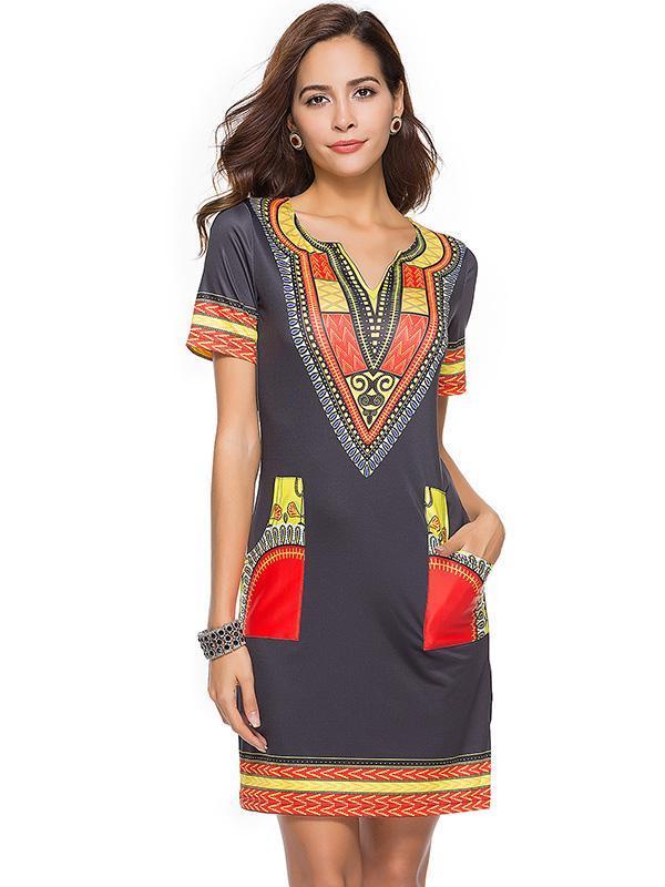 Printed Bodycon V-neck Mini Dress
