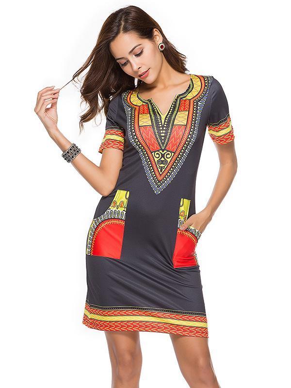 Printed Bodycon V-neck Mini Dress