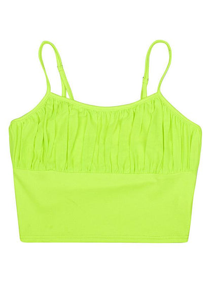 Solid Pleated Spaghetti-neck Vest Top