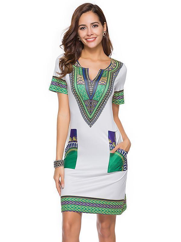 Printed Bodycon V-neck Mini Dress