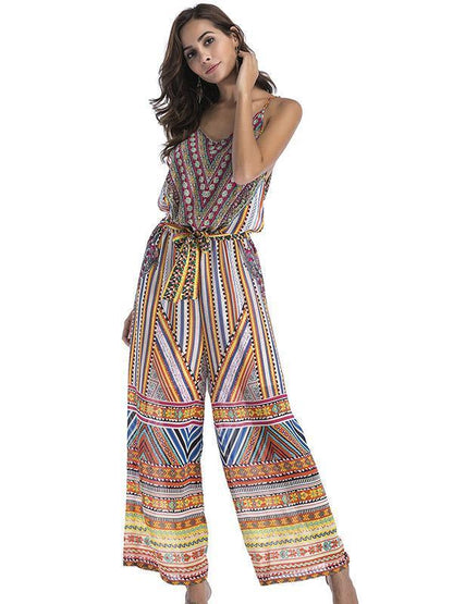 Floral Spaghetti-neck Wide Leg Long Jumpsuits