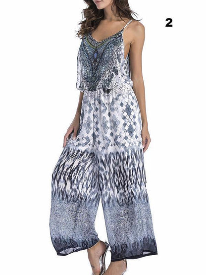 Floral Spaghetti-neck Wide Leg Long Jumpsuits