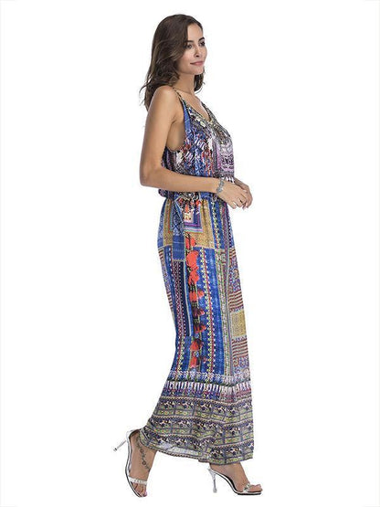 Floral Spaghetti-neck Wide Leg Long Jumpsuits