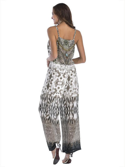 Floral Spaghetti-neck Wide Leg Long Jumpsuits