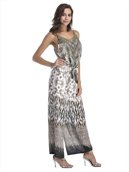 Floral Spaghetti-neck Wide Leg Long Jumpsuits
