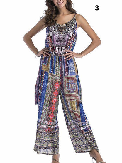 Floral Spaghetti-neck Wide Leg Long Jumpsuits