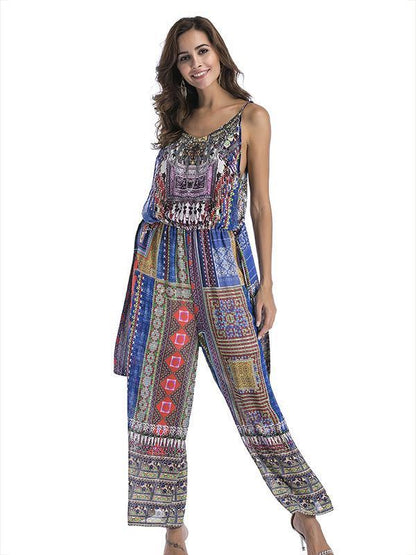 Floral Spaghetti-neck Wide Leg Long Jumpsuits