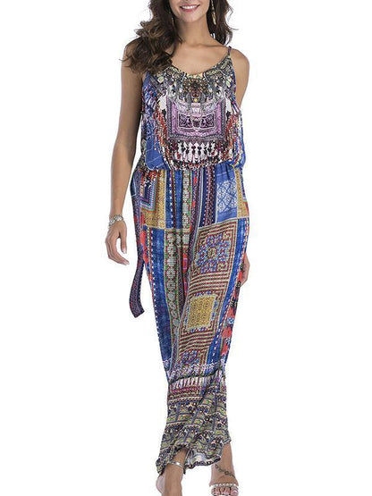 Floral Spaghetti-neck Wide Leg Long Jumpsuits
