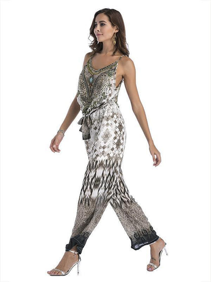 Floral Spaghetti-neck Wide Leg Long Jumpsuits