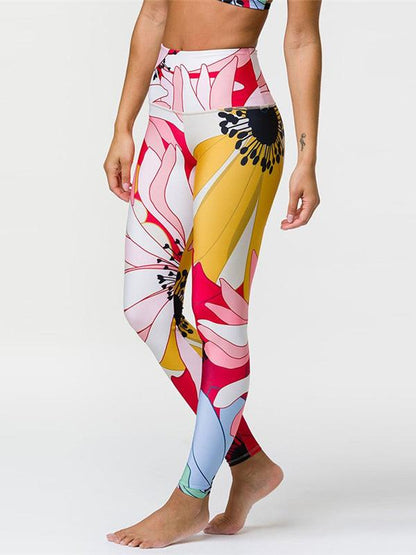 Printed Back Bandage Tanks And Wide Waistband Leggings Suits