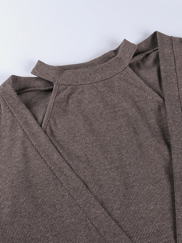 Solid Color Threaded Tanks&Pullover Two Pieces Set - kailaple