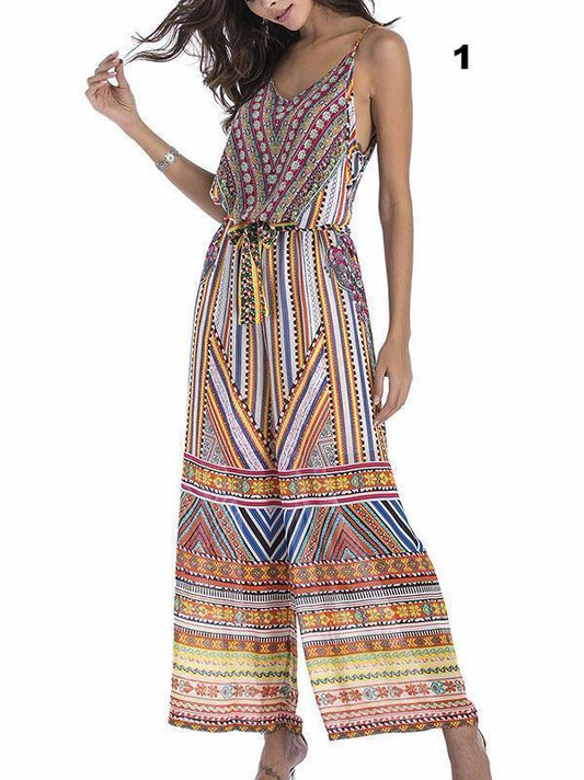 Floral Spaghetti-neck Wide Leg Long Jumpsuits