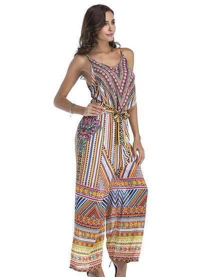 Floral Spaghetti-neck Wide Leg Long Jumpsuits