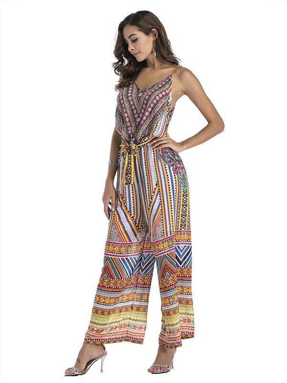 Floral Spaghetti-neck Wide Leg Long Jumpsuits