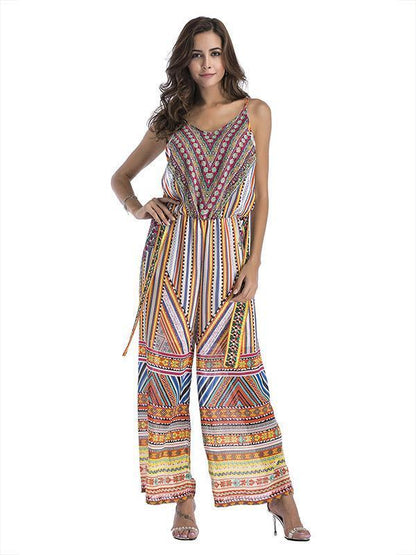 Floral Spaghetti-neck Wide Leg Long Jumpsuits