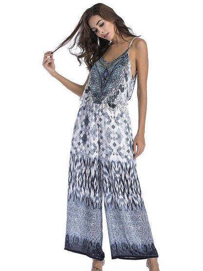 Floral Spaghetti-neck Wide Leg Long Jumpsuits