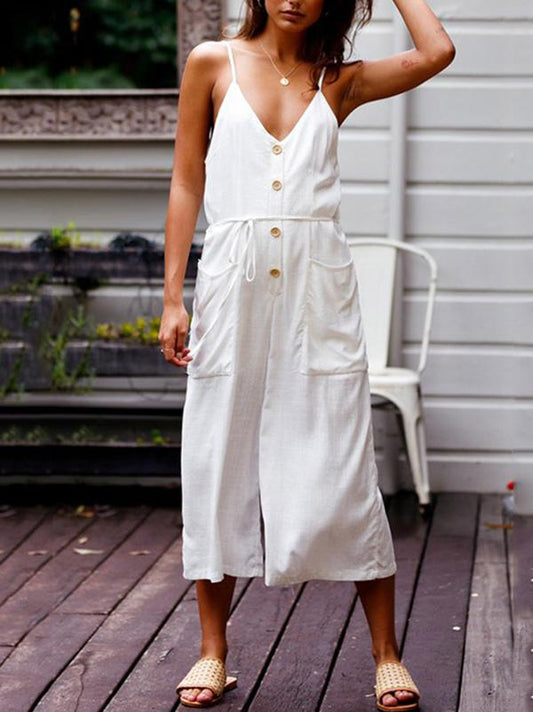 Striped Split-joint Wide Leg Sleeveless Jumpsuits