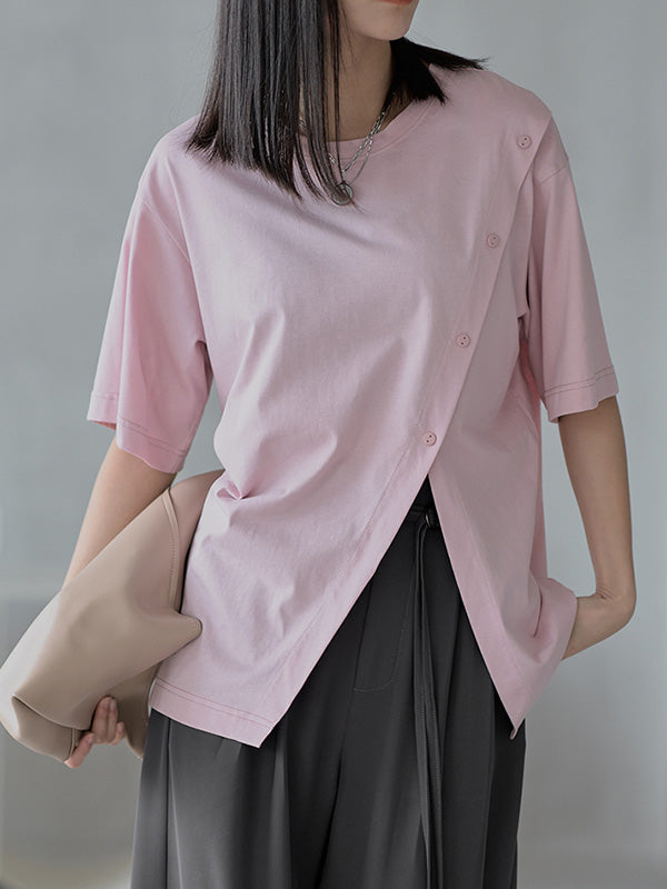 Urban Split-Side Oblique Buckle Short Sleeves T-Shirts