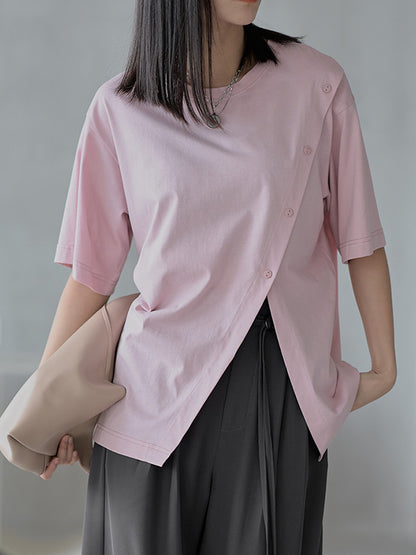 Urban Split-Side Oblique Buckle Short Sleeves T-Shirts
