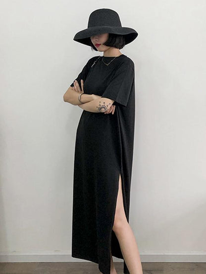 Loose Black Split-side Long Dress