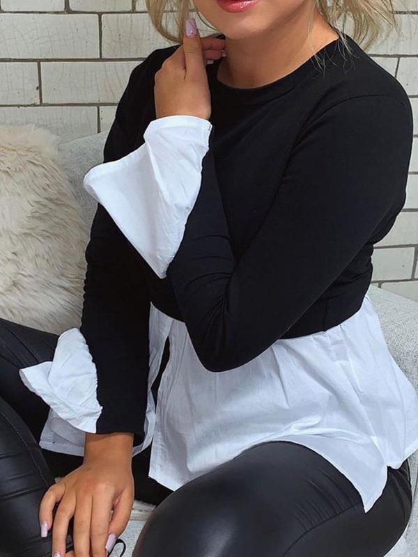 False Two Split-joint Cropped Blouse