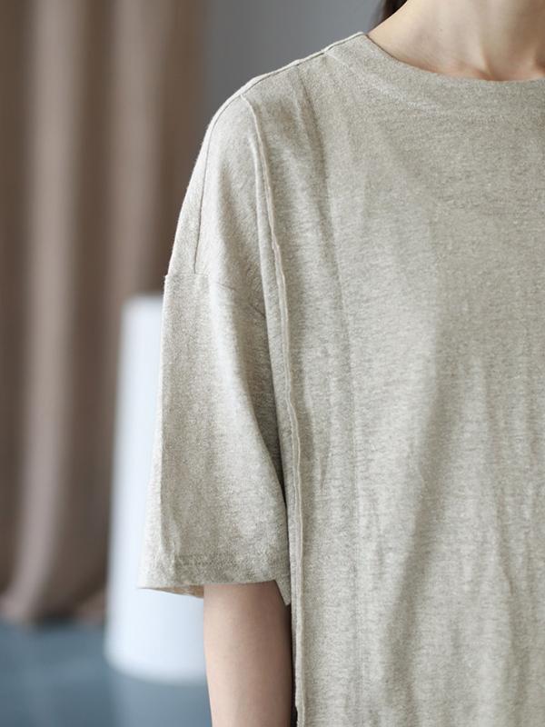 Simple Beige Split-joint Split-side Long Dress