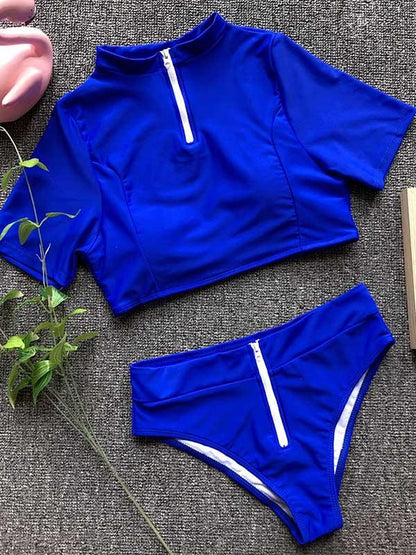Plain Short Sleeve Tankini Swimsuit