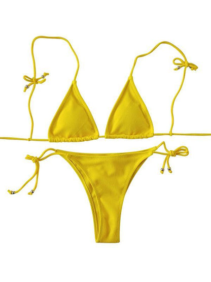Solid Spaghetti Bandage Bikinis Swimwear