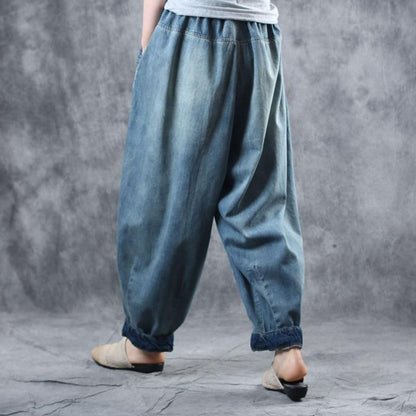Buykud Casual Travel Loose Solid Color Harem Jeans