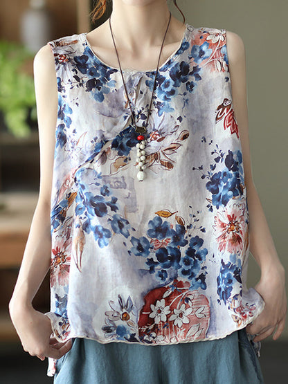 Original Floral Sleeveless Round-Neck Vest Tops
