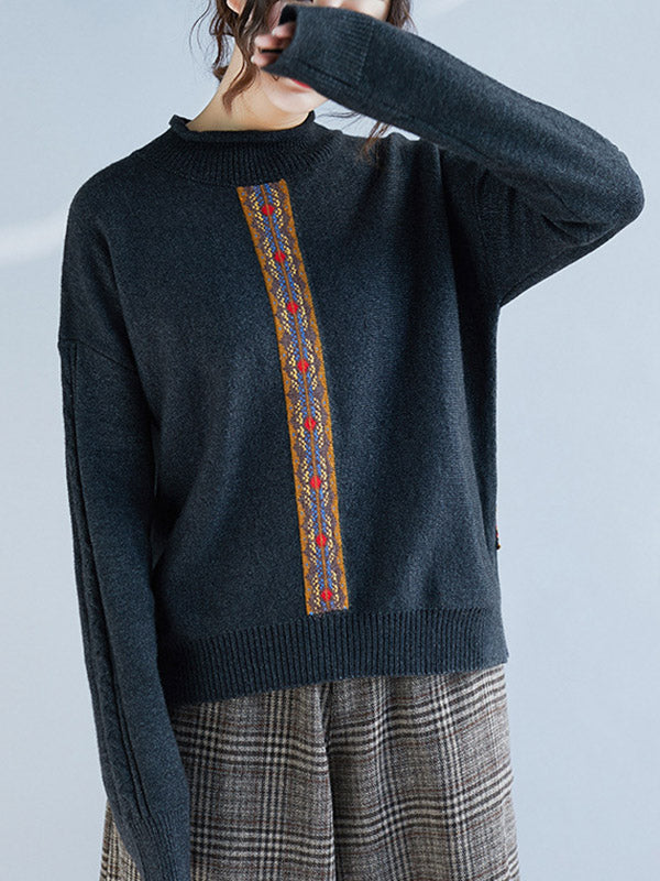 Casual Split-Side High-Neck Long Sleeves Sweater Tops