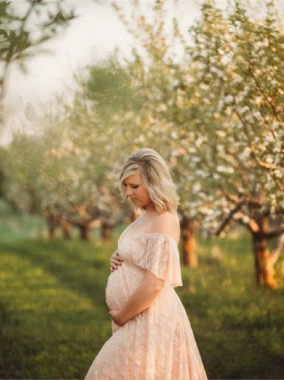 Maternity Lace Falbala Sleeve Maxi Dress