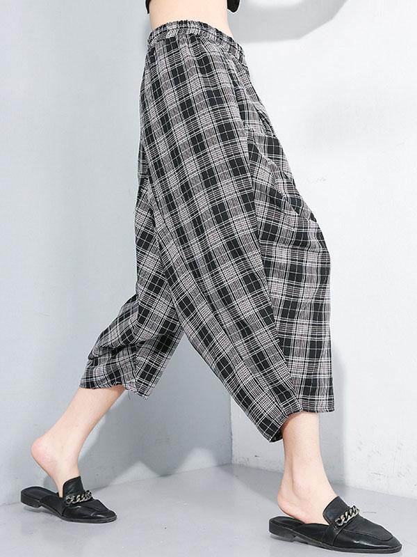 Casual Plaid Elastic Waist Harem Pants