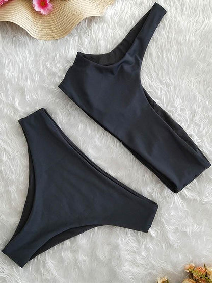 Single Shoulder High Waist Bikinis Swimwear