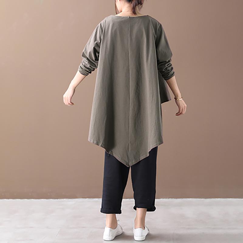 Buykud Patchwork Pocket Irregular Hem Casual Blouse