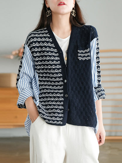 Original Asymmetric Buttoned Split-Joint Hollow V-Neck Long Sleeves Cardigans