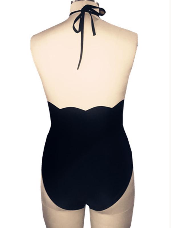 Halter-neck Backless One-piece Swimwear